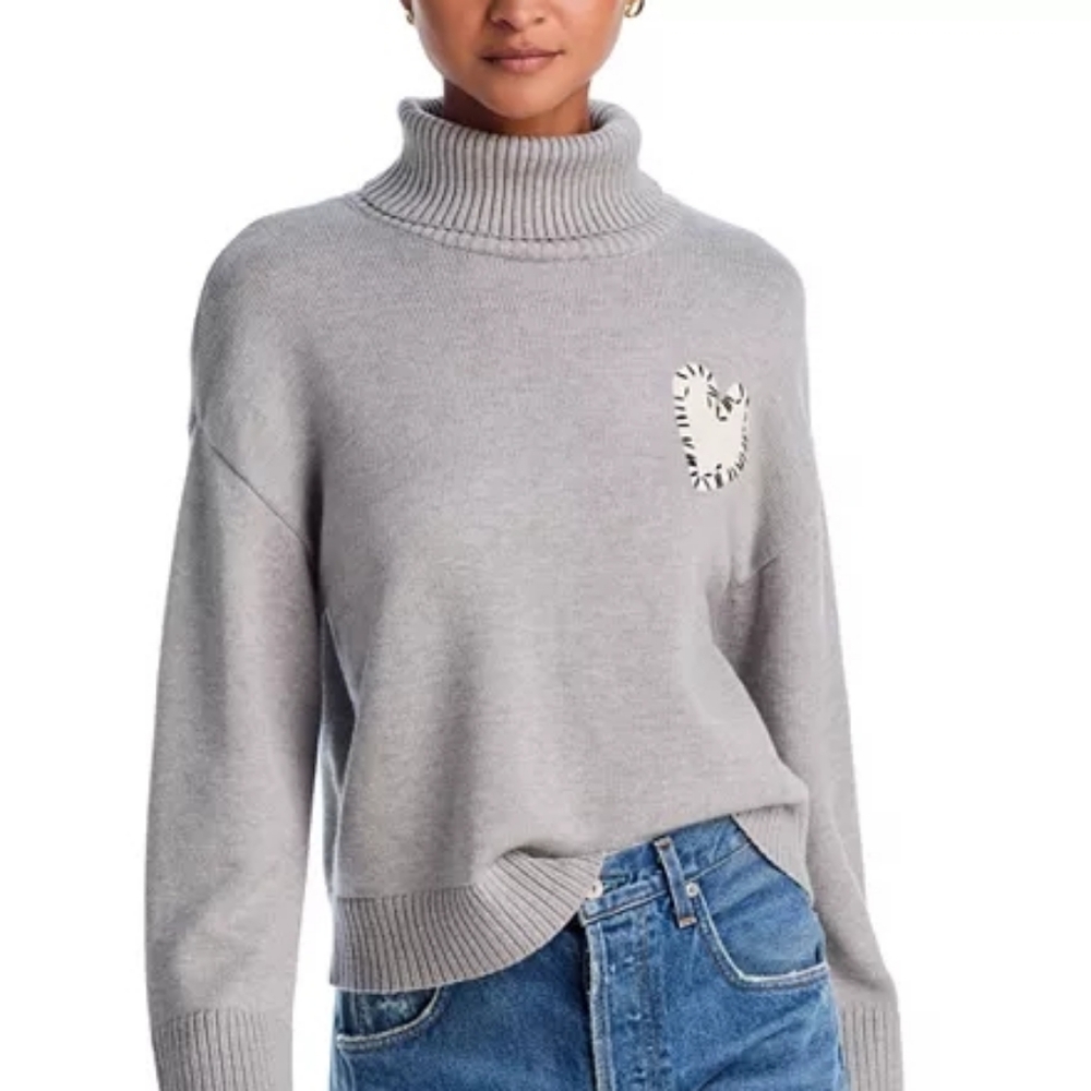 NWT Aqua x Kerri Rosenthal Cropped Turtleneck Heart Patch Sweater M